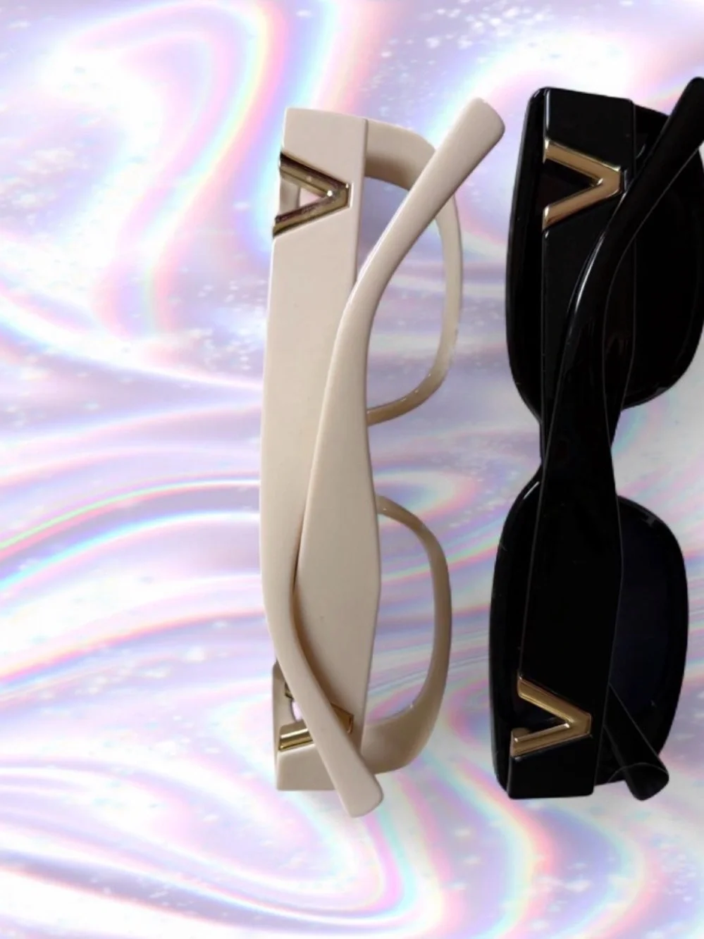 Black & Beige Cat-Eye Sunglasses with Gold Accent - Designer Style - 2 PAIRS!